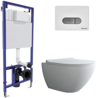 Комплект Berges 4в1 043270: инсталляция NOVUM525 кнопка D7 белая/хром унитаз Puma Rimless сиденье Toma Slim SO